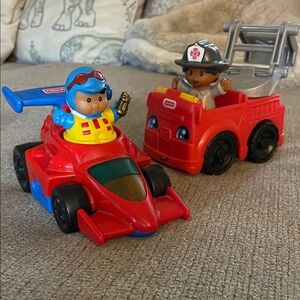 Vintage Fisher-Price Little People Racing Car & Fire Truck